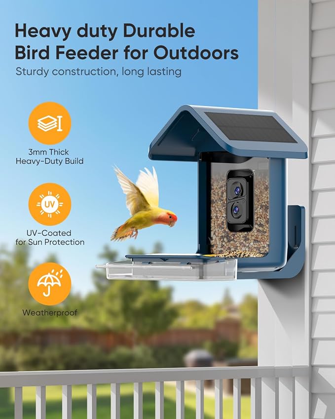Bird Feeder with Camera Solar Powered : Smart Camera Bird Feeder 2K Live Feed Cam for Outdoor Backyard - Ai Identify Auto Capture Videos Pictures, Gifts for Birdlover Mom Dad, 2.5GHz WiFi - Image 7