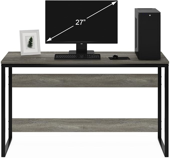 Furinno Moretti Computer Desk, Gaming Desk with Metal Frame, Office Desk, 52" Width, for Home Office, Gaming, Study, Grey Oak - Image 4