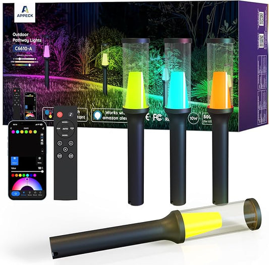 APPECK Pathway Lights,RGBCW Walkway Lights with APP Control,4 Pack | IP65 Waterproof,Low Voltage Landscape Lighting 800LM,Color Changing,for Garden, Yard, Patio,Compatible with Alexa by APPECK