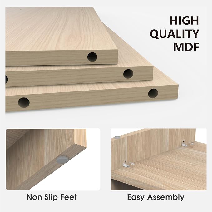 Fenge 31.5 Inch Dual Monitor Stand Riser for Desk, Oak | Wooden Desk Shelf, 2-Tier Open Storage Compartment, for PC Laptop Screen Printer, Home Office Desktop Organizer - Image 3