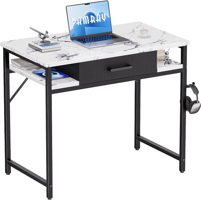 Pamray 32 Inch Small Computer Desk with Drawers for Bedroom Small Spaces | Compact, Sturdy, Easy Assembly, Mini, Suitable for Dorm and Apartment, Study and Writing by PAMRAY