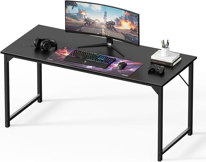 OLIXIS 63 Inch Computer Office Desk for Small Spaces, Writing Gaming Work Desk Modern Study Table with Storage Bag & Headphone Hook Home Bedroom, Black | Computer Writing Workstation, Strong Metal Frame, Small Spaces Home Bedroom Dorm, Black by OLIXIS
