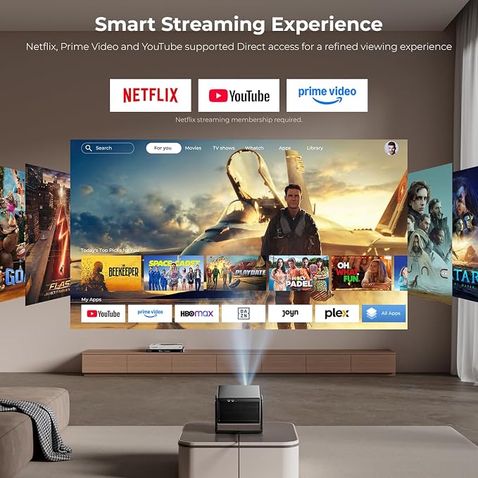 ELEPHAS Smart 4K Projector with WiFi and Bluetooth - Compatible with Netflix/Prime Video/YouTube, 270° Rotatable, AI Auto Focus & Keystone, Portable Home Theater Movie Projector for Indoor Outdoor - Image 4
