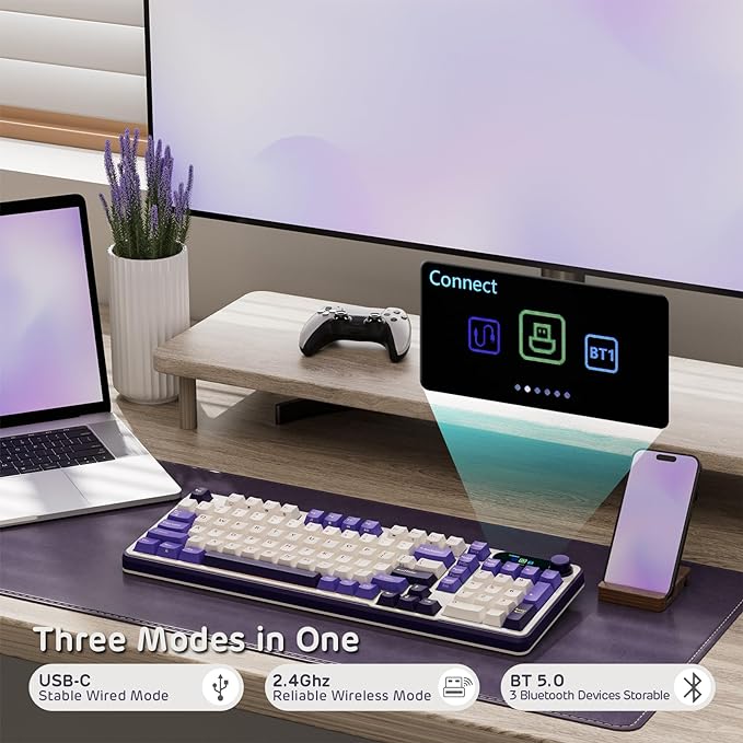 RK ROYAL KLUDGE S98 Wireless Mechanical Keyboard w/Smart Display & Knob | 96% Top Mount RGB Gaming Keyboard BT/2.4G/USB-C, Hot Swappable, Cushioned 5-Layer Noise Dampening, Massive Battery, 98 Keys - Image 2