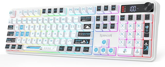 Redragon K526 PRO Wireless RGB Membrane Gaming Keyboard, LED Screen & Knob | See Battery, Mode & Time at a Glance, 0-Delay Tri-Mode, One-Touch Backlit & Media Adjust, 26-Key Anti-Ghost for Combo-Strike by REDRAGON