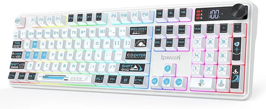 Redragon K526 PRO Wireless RGB Membrane Gaming Keyboard, LED Screen & Knob | See Battery, Mode & Time at a Glance, 0-Delay Tri-Mode, One-Touch Backlit & Media Adjust, 26-Key Anti-Ghost for Combo-Strike by REDRAGON