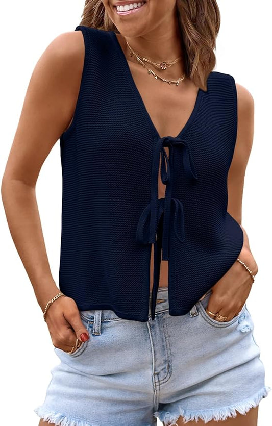 LILLUSORY Womens Tie Front Tops Vacation Sweater Vest | Bohemian Style, Beach Resort Wear, Concert Western Outfits, Crochet Tops, Vacation Outfits, Cute Y2k Sleeveless 2026 by Lillusory