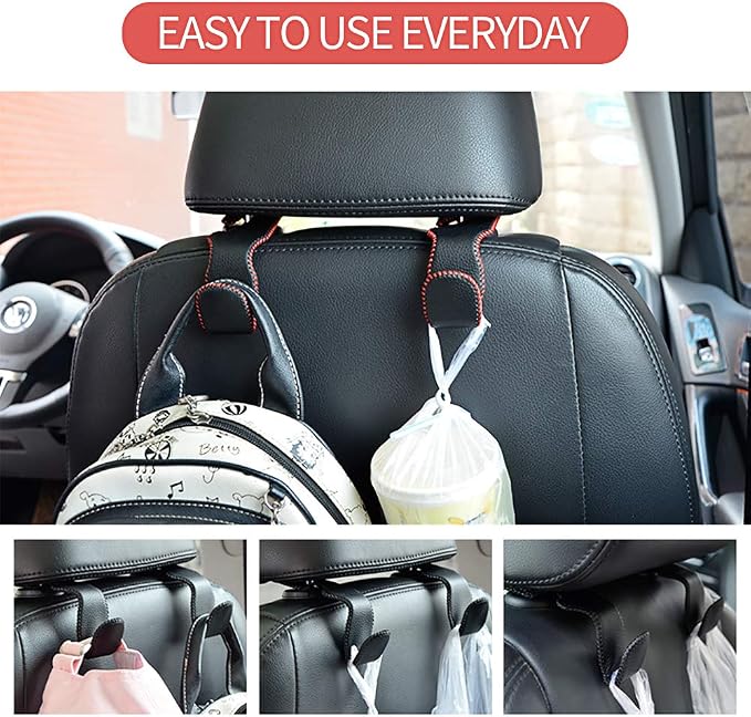 Car Hooks Universal Car Vehicle Back Seat Headrest Hanger Holder Hook Microfiber Leather & Stainless Steel for Bag Purse Cloth Drink Grocery (Brown) - Image 6