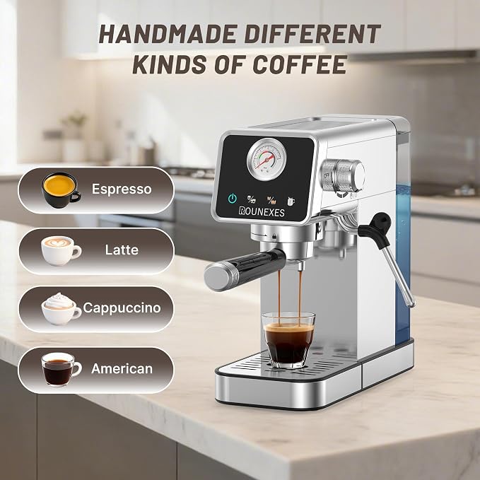 20 Bar Espresso Machine, Semi-Automatic Espresso Machine with Milk Frother, Compact Espresso Coffee Maker For Café-Quality Lattes and Cappuccinos at Home & Office, Silver - Image 3