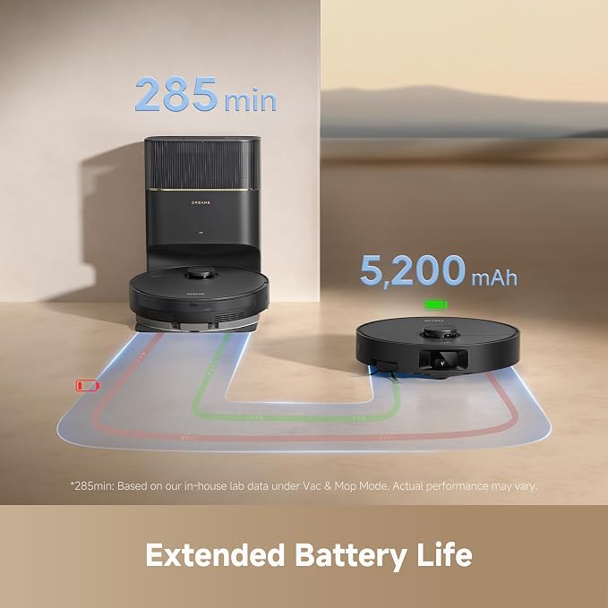 dreame D20 Pro Plus Robot Vacuum and Mop, Detangling DuoBrush for Pet Hair | 13,000Pa Suction, Corner Cleaning, 150-Day Auto-Empty with 5L Dust Bag, LDS Navigation, 5,200mAh Battery, App & Voice Control - Image 9