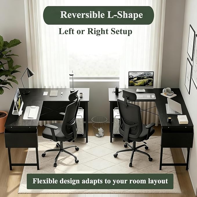 L Shaped Desk, 50 Inch Reversible Computer Desk Corner Gaming Table with CPU Stand & Storage Bag, Sturdy Metal Frame PC Workstation for Home Office, Black Wood | Storage Bag, Black Corner Gaming Table, Sturdy Metal Frame, PC Workstation for Home Office - Image 7