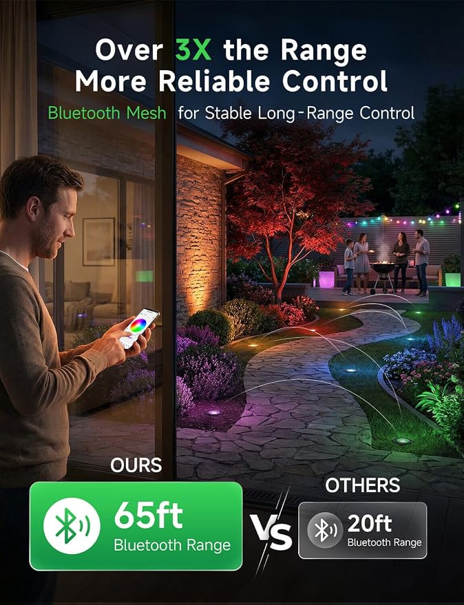Smart 12V Low Voltage Landscape Lighting for Pathway, Outdoor RGBCW In-Ground Well Lights, App & Remote Control, Replaceable Bulb, IP65 Waterproof, Transformer and Wire Not Included, 4 Pack - Image 5