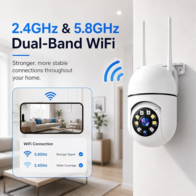 Hawkray Plug-In Indoor Security Camera, 1080P HD WiFi Cam, 360° Pan Tilt, 2.4&5GHz Dual Band, Color Night Vision, AI Human Detection, 2-Way Audio, 24/7 Recording, Smart Home Monitor for Baby Pet Elder - Image 2