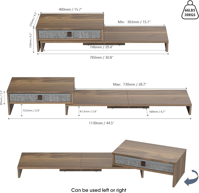 Fenge Computer Monitor Riser Stand with Drawer for 2 or 3 Monitors ,Adjustable Length and Angle Desktop Laptop Stand,Office Organizer,Printer - Image 5