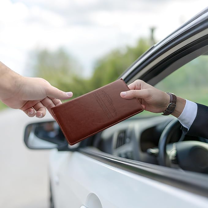 JUSTTOP 1Pack Car Registration and Insurance Holder,Car Document Holder for Cards License with Magnetic Shut,Vehicle Glove Box Car Organizer for Documents, Cards, License(Brown) - Image 6