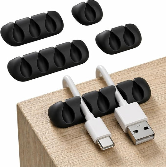Cord Organizer for Desk, Nightstand Cable Holder, 5 Pack, Multislot, Black | GLUIT Adhesive Charger Organizer, Cable Management for Desk Car Office Home College Dorm Room Cable Clips for Cords by GLUIT