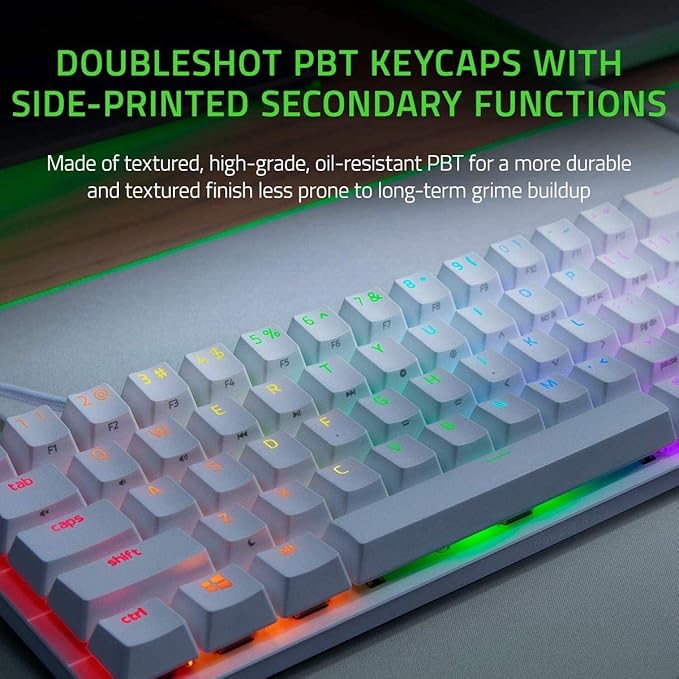 Razer Huntsman Mini 60% Gaming Keyboard: Fast Keyboard Switches - Clicky Optical Switches - Chroma RGB Lighting - PBT Keycaps - Onboard Memory - Snap Tap - White - Image 3
