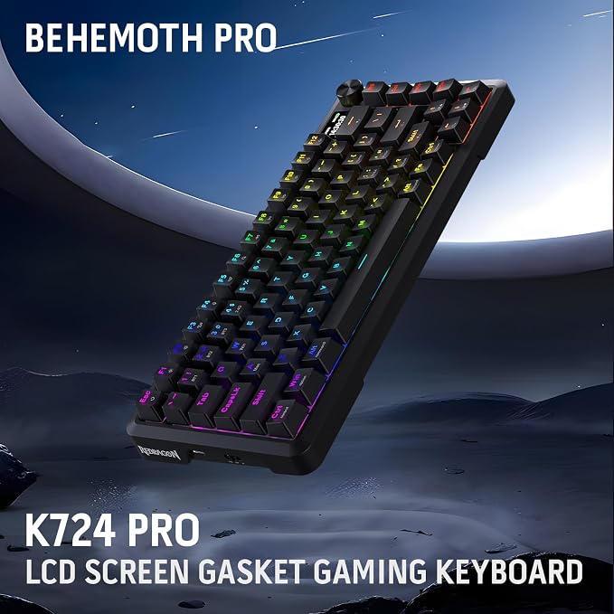 Redragon K724 PRO Wireless 81-Key Gasket Gaming Keyboard with Screen & Knob | Easy-Control LED Info Display, 0-Delay Tri-Mode, Cushioned 5-Layer Noise Dampening for Creamy Thocky Sound, Compact 80% Size - Image 9