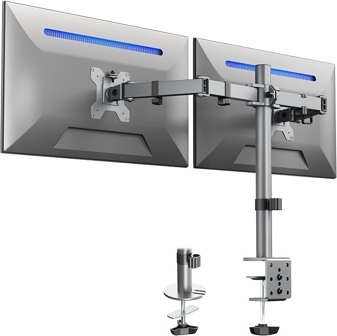 VIVO Dual Monitor Desk Mount, Heavy Duty Fully Adjustable Steel Stand, Holds 2 Computer Screens up to 30 inches and Max 22lbs Each, Gray Color, STAND-V002-GY by Unknown