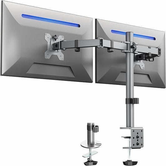 VIVO Dual Monitor Desk Mount, Heavy Duty Fully Adjustable Steel Stand, Holds 2 Computer Screens up to 30 inches and Max 22lbs Each, Gray Color, STAND-V002-GY by Unknown