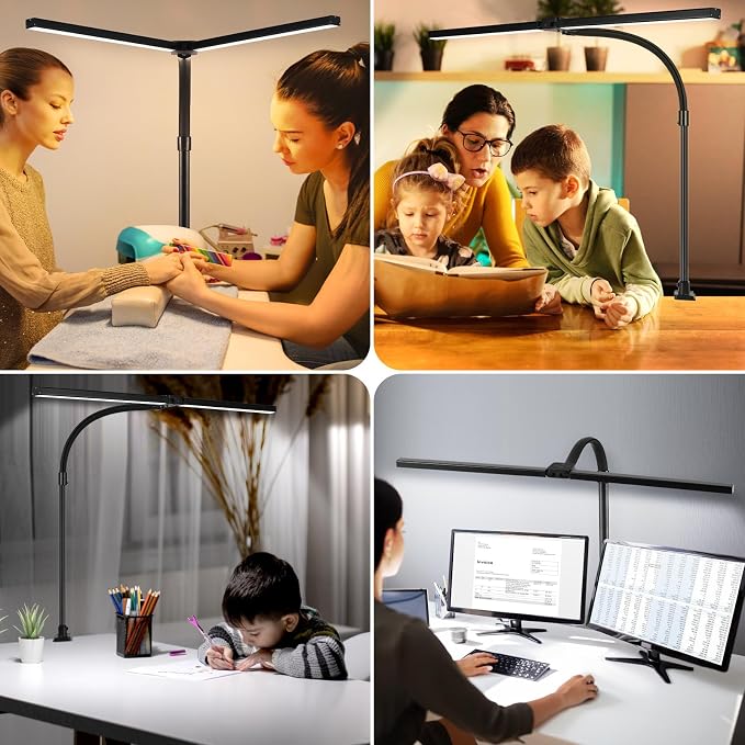 LED Desk Lamp with Clamp, Dual Head Monitor Light, Remote | 24W Dimmable Eye-Caring Task Lamp with Timer, Anti-Glare Cover and Gooseneck for Home Office Dorm, Workbench and Study - Image 7