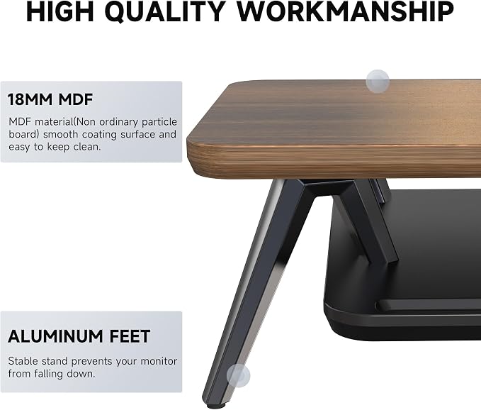 Fenge Monitor Stand, Monitor Stands Riser for Desk, 23.6 Inch Wood Desk Shelf with Storage Organizer and Cable Management for Office Desk Accessories - Image 3
