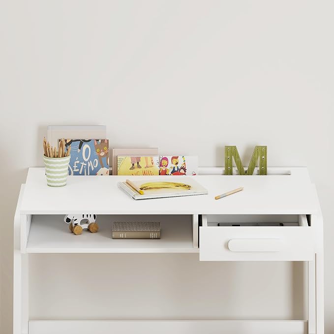 UTEX Kids Desk and Chair Set, Study Desk for Kids with Storage Bins, Wooden Children Study Table, Student Writing Desk for Bedroom & Study Room (1 Open & 1 Drawer) - Image 5