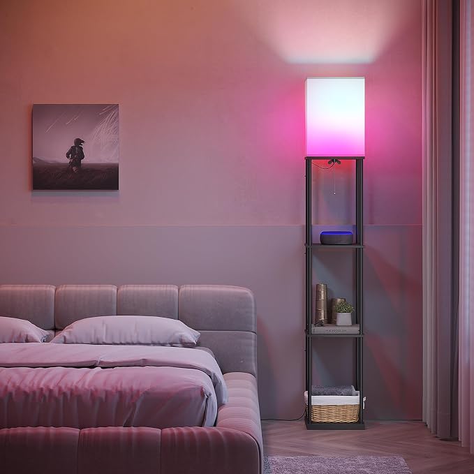 SUNMORY Floor Lamp with Shelves, Smart APP Control Standing Lamps with RGB Bulb, 4-Tier Dimmable Floor Lamps for Living Room, Tall Lamp for Bedroom, Office, Corner Display Bookshelf Lamp - Image 7
