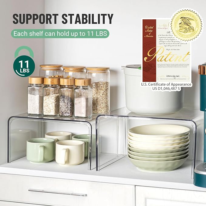 Bobomoment Clear Cabinet Organizer, Stackable Shelf Organizer Set of 2 | Kitchen Pantry Organizers and Storage, Display Cabinet Shelf Countertop Desk Shelves, Patented Spice Organization - Image 6