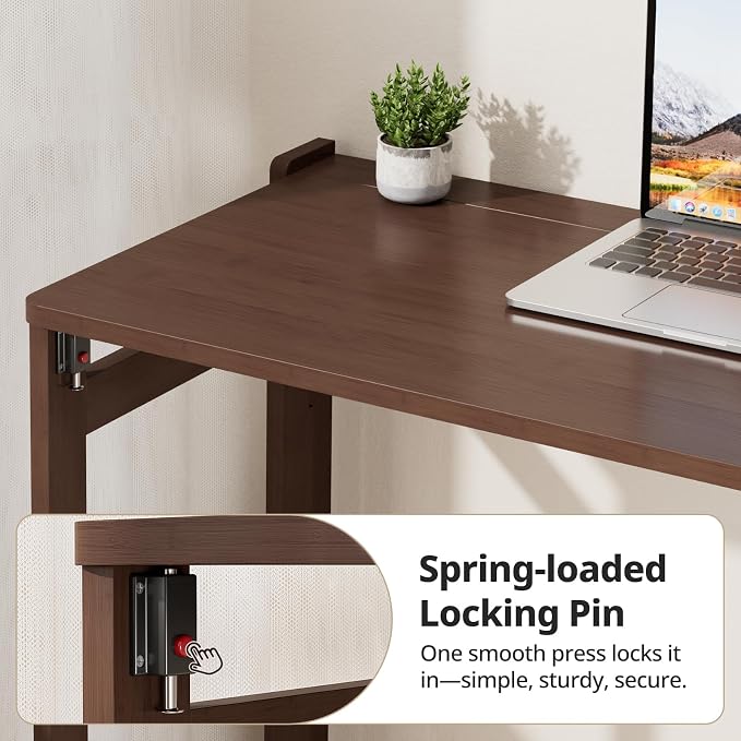 Bamboo Folding Desk for Small Spaces, Small Compact Foldable Desk, Brown | Space Saving Foldable Desk, Writing Desk Computer Table for Bedroom Home Office, Easy Assembly - Image 7