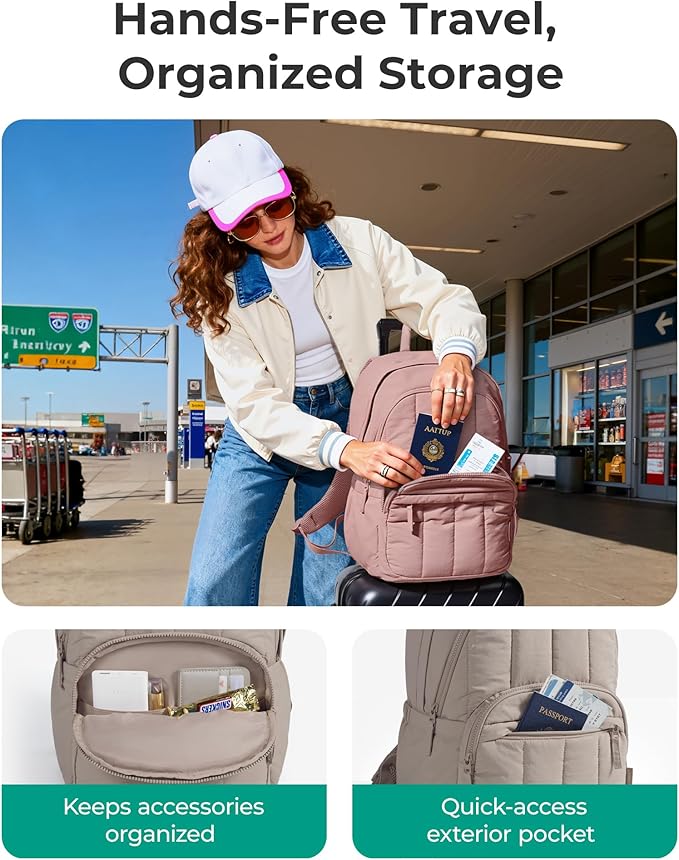 BAGSMART College Laptop Backpack,Cute Travel Backpack for Women,Quilted Computer Bookbag - Image 4