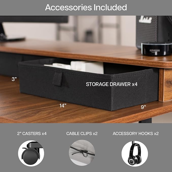 VIVO Dark Walnut 63 x 55 in Corner Standing Desk, DESK-E3CVD | Electric, 2-Tier, L-Shaped, Sit Stand, Height Adjustable, Memory, Dark Walnut Top, Black Frame, Black Drawers - Image 8