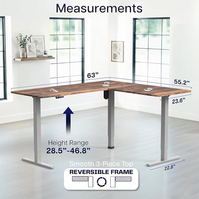 VIVO Vintage Brown 63 x 55 in Corner Standing Desk, DESK-E3CTGN | Electric, Reversible L-Shaped Table, Sit Stand, Height Adjustable, Memory Controller, Office Furniture Sets, Gray Frame - Image 5