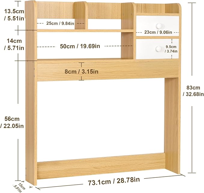 YGYQZ Wood Desk Shelf Organizer, Desk Hutch Top Only, Countertop Storage Hutch with 4 Shelves for Computer Desk，2-Tier with Cabinet Door Rack for Office, Home, Dorm，Natural - Image 3