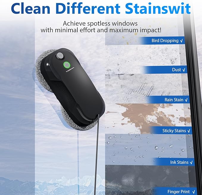 Tosima W5 Window Cleaning Robot, 6400Pa Max Adaptive Suction, Auto-Spray Smart Window Cleaner with Triple Safety System, Intelligent Navigation, Remote Control, for All Smooth Surfaces, Black - Image 5