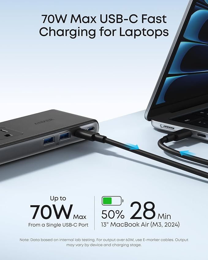 Anker Nano Power Strip, Desk Clamp, 70W Max, 1500J Surge Protector, 2 USB C | 6AC, Extension Cord, Outlet Extender Desk Organizer Gaming Accessories Home Office Essentials, Fit 0.6~1.8'' Tabletop Edge - Image 3