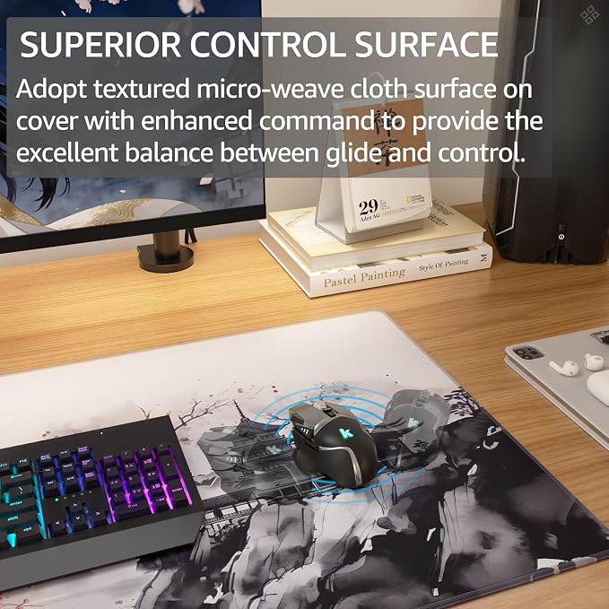 KTRIO Large Gaming Mouse Pad, Desk Mat, 31.5 x 15.7 in, Zen Sakura, XXL | Smooth Micro-Weave Surface, Artistic Pattern Design, Non-Slip Rubber Base, Durable Stitched Edges, Office & Home Use - Image 2