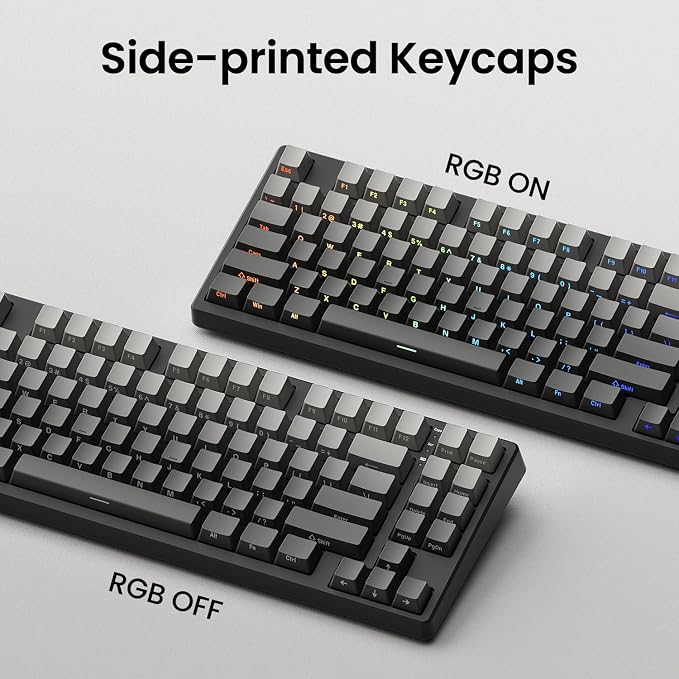 Kisnt KN85 Wireless Mechanical Keyboard, 75% Layout with Side Printed PBT Keycaps, Bluetooth/2.4GHz/USB-C, Custom RGB Backlit, Hot-Swappable Linear Switch,Creamy Sound for Gaming/Typing(Gradient Gray) - Image 2