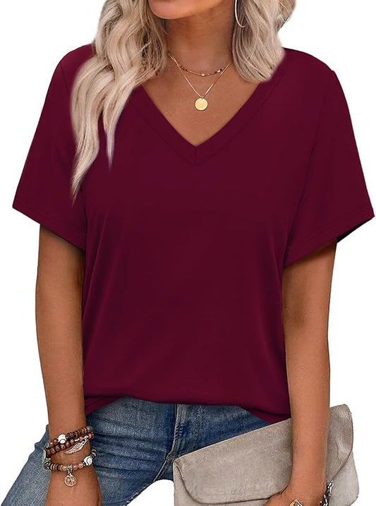 Alaroo Womens Summer Tops 2026 V Neck Short Sleeve Shirts Trendy Dressy Casual Vacation Outfits Printed by Alaroo