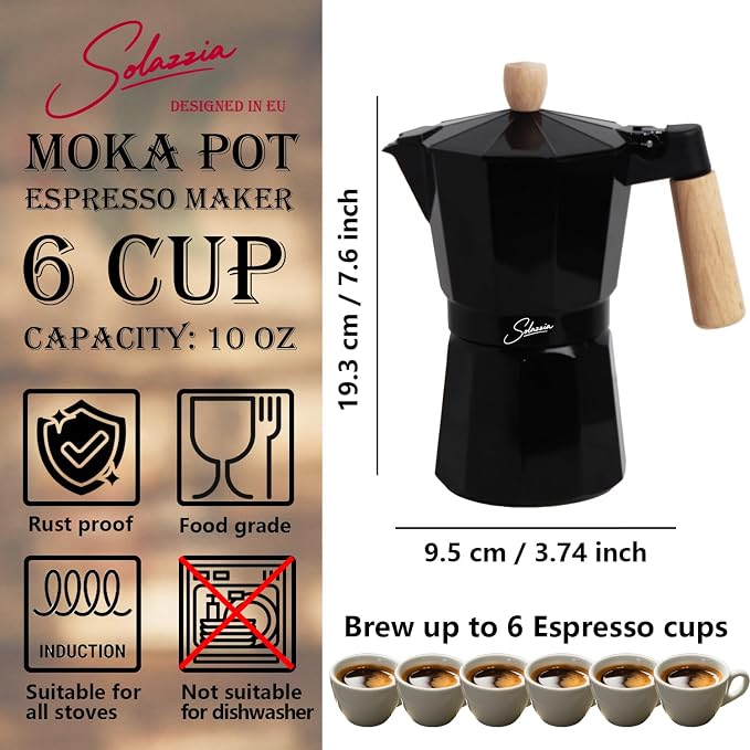 6 Cup Stovetop Espresso Maker Italian Moka Pot, Stove Top Cuban Coffee Maker, Greca Mocha Pot(Premium+, 10 oz/300ml) - Image 4