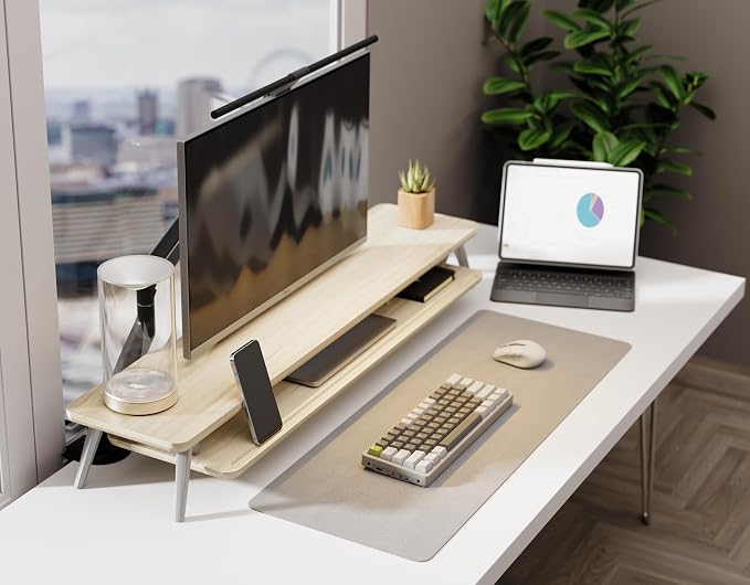 Fenge Dual Monitor Stand, Monitor Stands Riser for 2 monitors, 42.5 Inch Wood Desk Shelf with Storage Organizer and Cable Management for Office Desk Accessories - Image 7