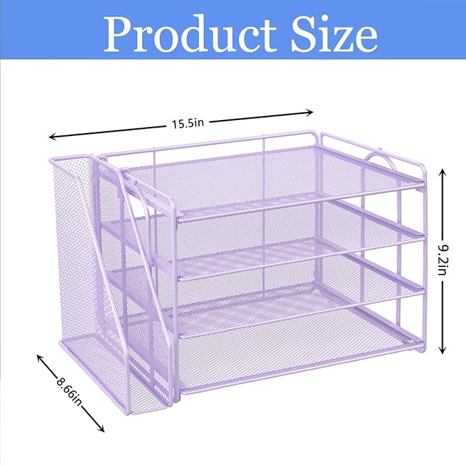gianotter 4-Tier Paper Organizer With Magazine Holder | Desk Organizers and Accessories, File Organizer for Office Supplies Storag (Purple, 4-Tier) - Image 5