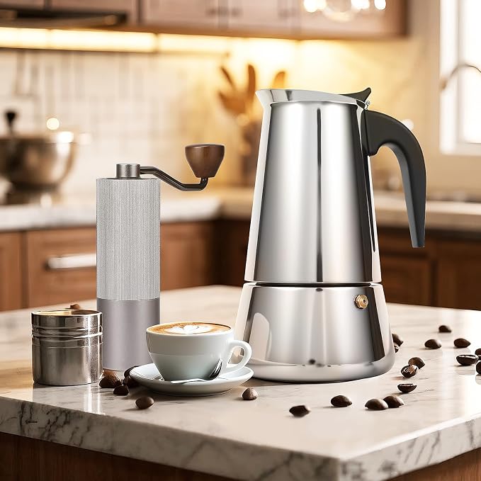 9 Cup Stainless Steel Moka Pot, 450ml Stovetop Espresso Maker, Silver - Image 8
