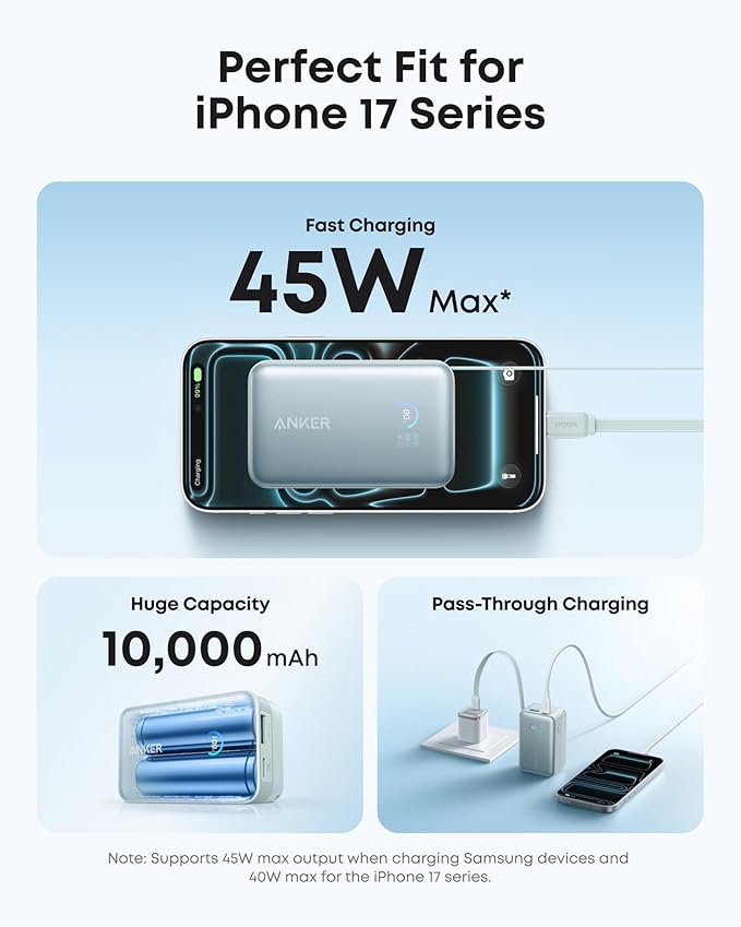 Anker Nano Power Bank, 45W 10,000mAh Portable Charger, iPhone Battery Pack | Built-In Retractable USB-C Cable, for iPhone 17 / 16 Series, iPad, Galaxy, Pixel, and More, Compact Travel Design - Image 3