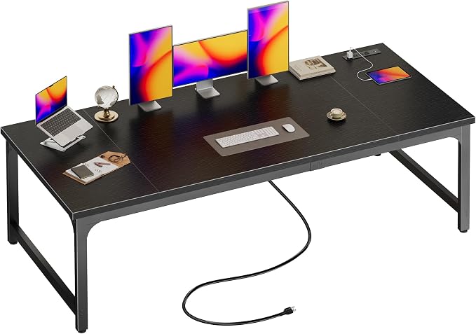 Huuger 71 x 31.5 Inch Desk with Power Outlets & USB-C, 0.95 Inch Thicker Desktop, Robust Metal Tubes, Deep Computer Desk, Heavy Duty Office Desk, Work Desk for Home Office, Black by Huuger