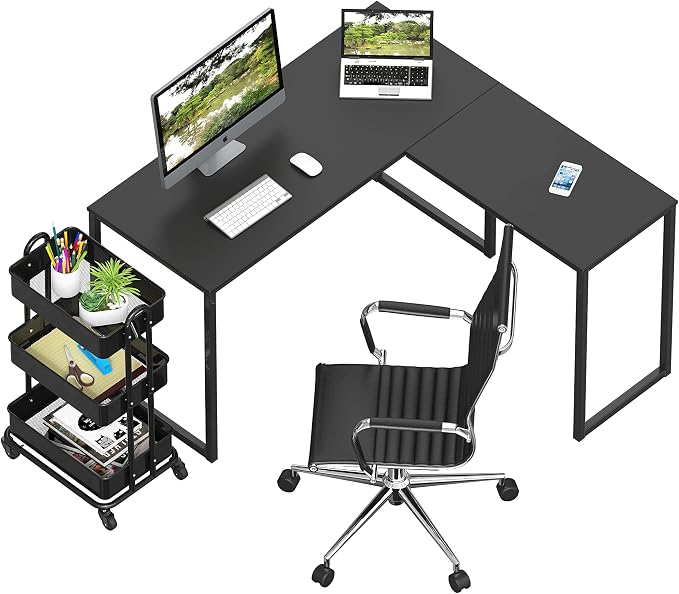SHW Mission 48 x 48 L-Shape Home Office Computer Desk, Black | Reversible Desktop Design - Image 7