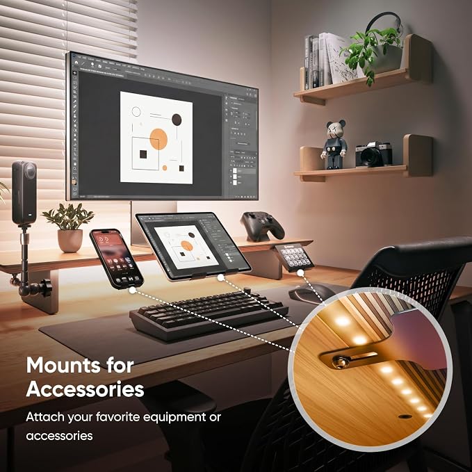Nanoleaf Smart Monitor Stand, Wood Riser, RGB LED Task & Ambient Light | Ergonomic monitor stand with built-in ambient LED lighting, smart desktop accessory for home office & gaming setups - Image 8