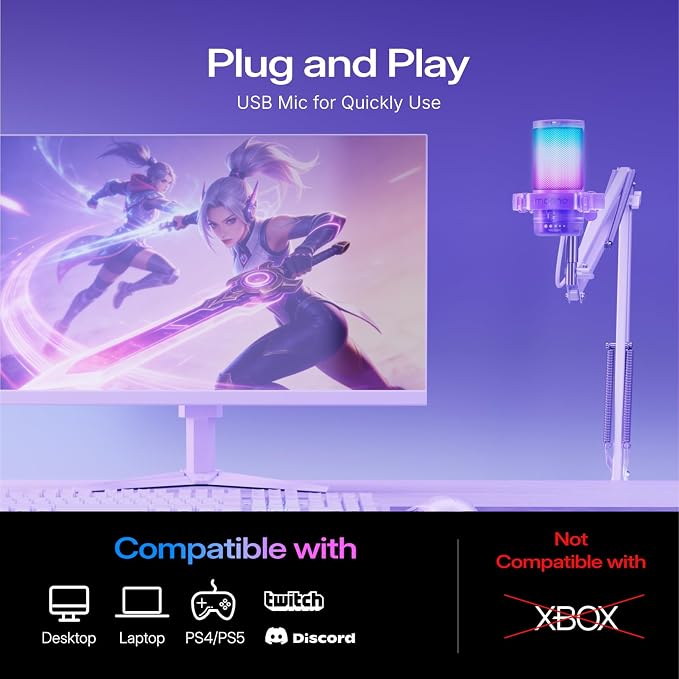 MAONO DGM20S USB Microphone for PC with Clear Voice & Noise Reduction | RGB Lighting, Tap-to-Mute, Gain Control, Monitoring and Boom Arm for Discord Gaming, Streaming, Content Creation.Purple - Image 7