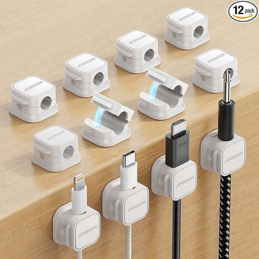 JOYROOM 12 Pack Magnetic Cable Clips, Cord Organizer Adhesive Wire Holder | Home Nightstand Office Desk Accessories, Car Wall Organization, Phone Charger Cord Holder Management, Cable Smooth Adjustable by JOYROOM