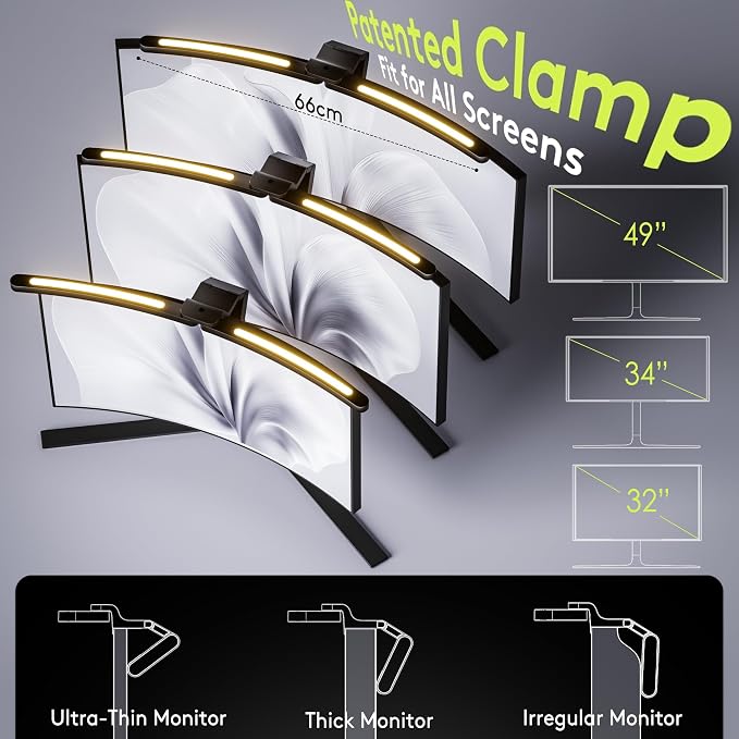 Quntis Curved Monitor Light Bar 15 RGB Backlight for 34"+ Screens, Computer Bar Lights Foldable Dual Light with Color Temperature Brightness Stepless Dimming, No Glare Desk Lamp for Home Office Gaming - Image 4